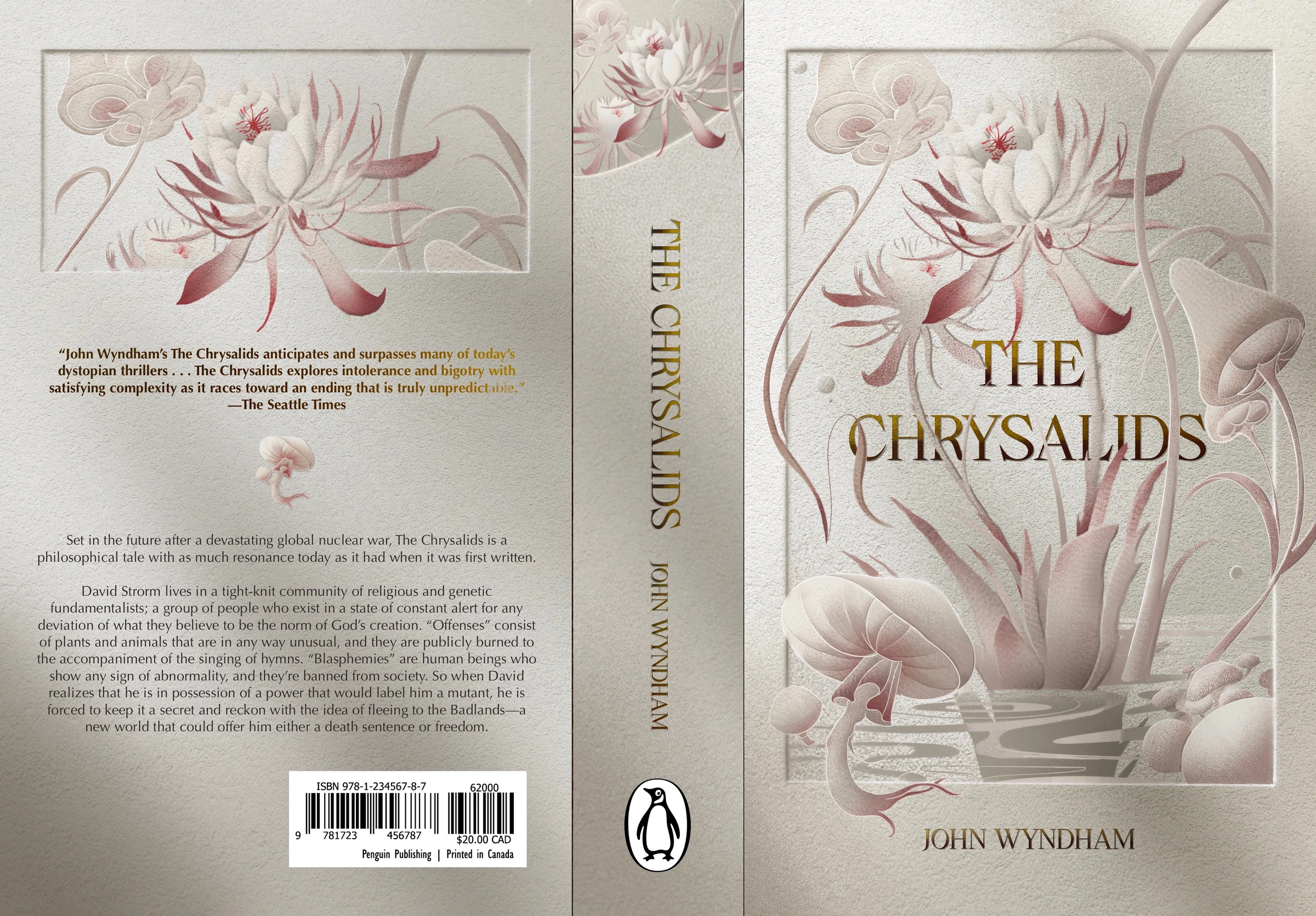 Complete front, spine, and back cover artwork for The Chrysalids
