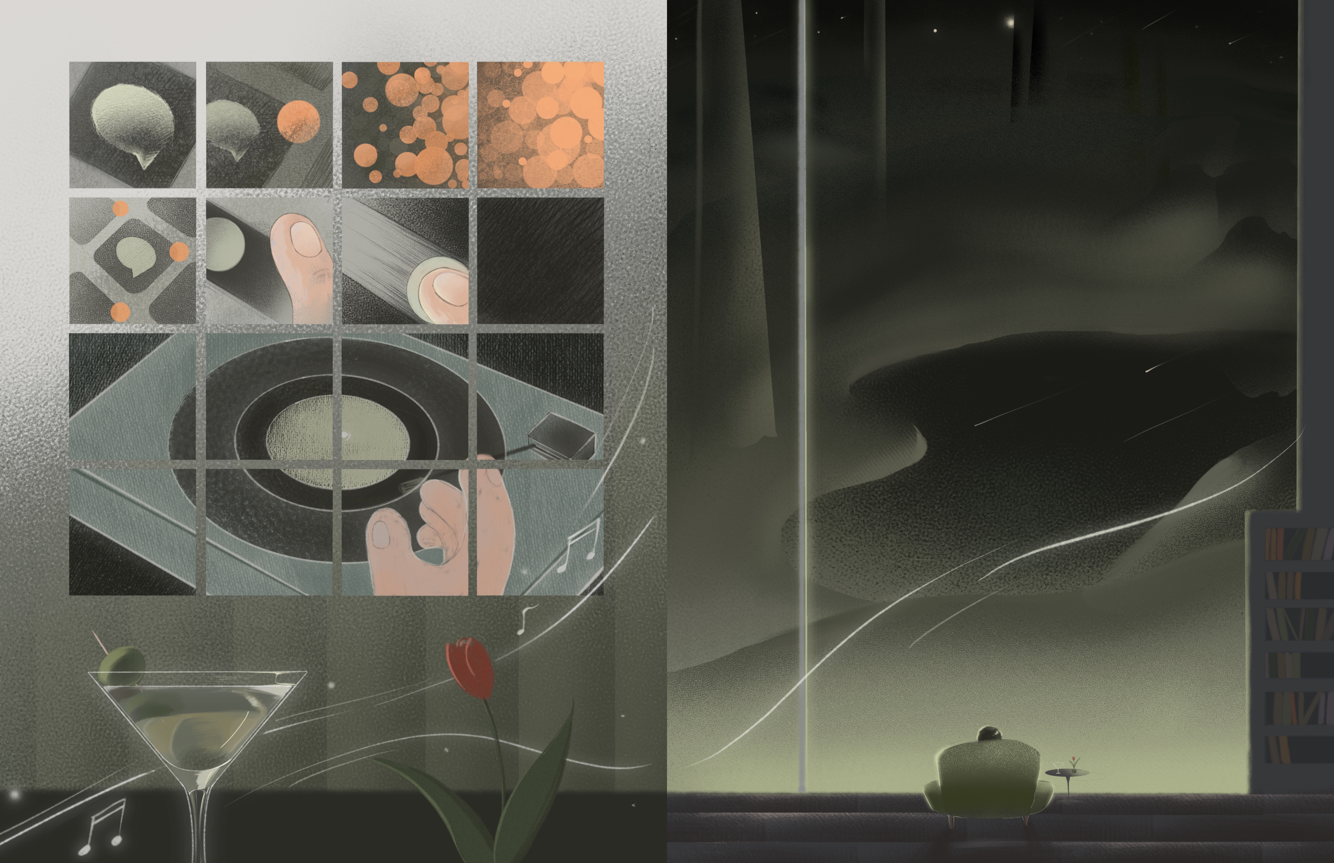 After the Noise double-page comic illustration
